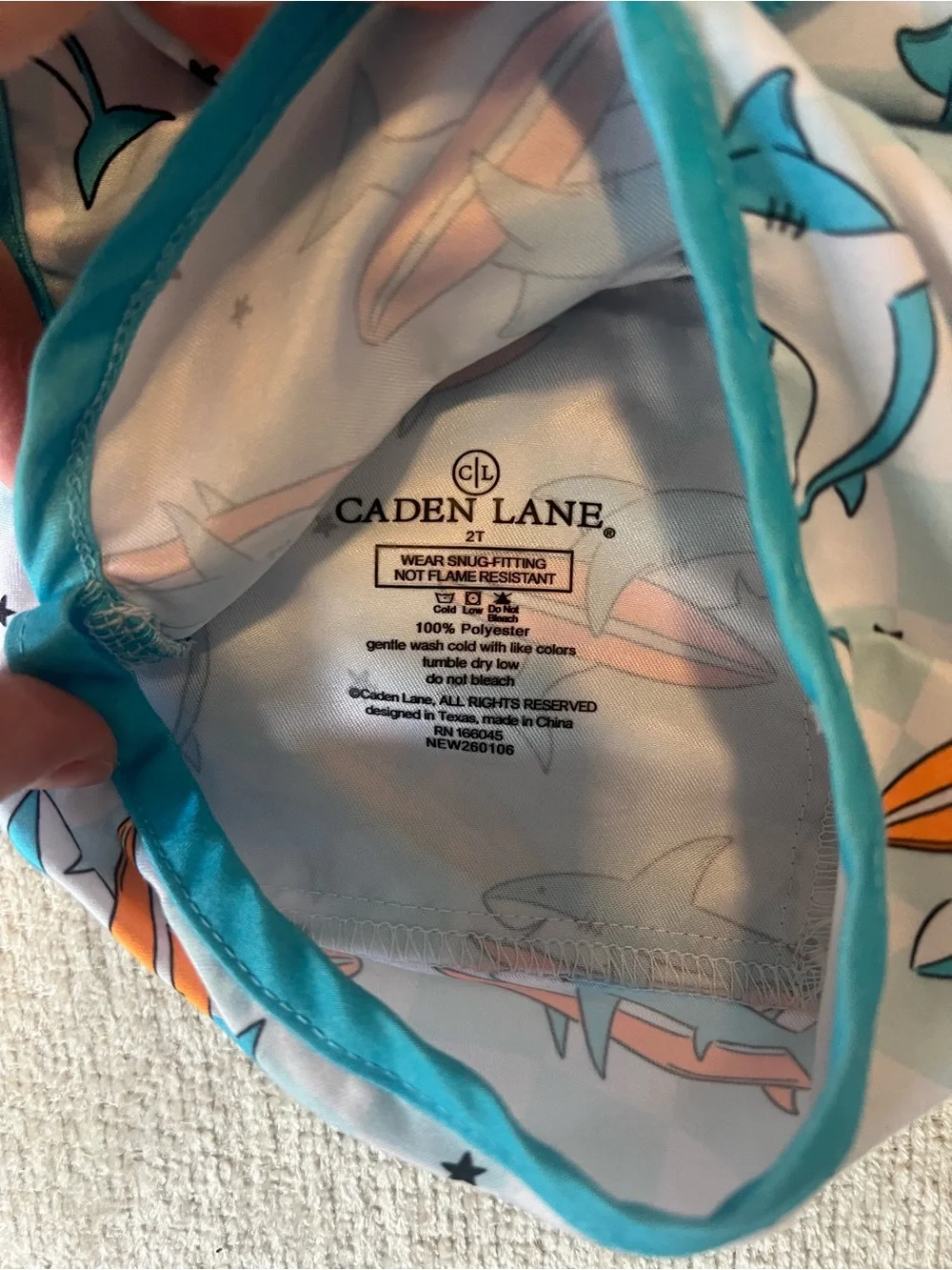 Caden Lane Turquoise Long-Sleeve Rash Guard with Shark Print Shorts